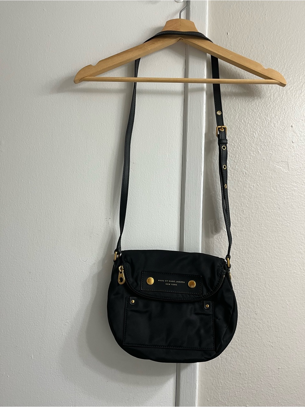 Marc by Marc Jacobs Black Nylon Flap Crossbody with Gold Hardware